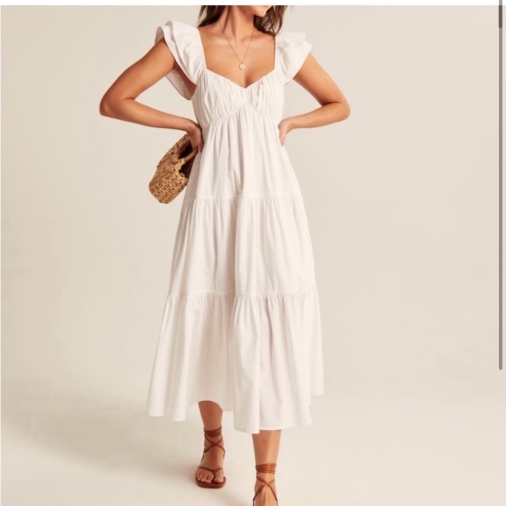 Brand new with tags Abercrombie midi ivory dress with ruffle sleeves